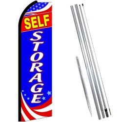 SELF Storage (Patriotic) Flutter Feather Flag Bundle (11.5' Tall Flag, 15' Tall Flagpole, Ground Mount Stake)