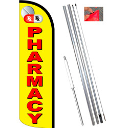 Vista Flags Pharmacy (Yellow/Red) Windless Feather Flag Bundle (11.5' Tall Flag, 15' Tall Flagpole, Ground Mount Stake) 84109816