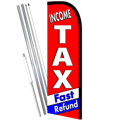 Vista Flags Income Tax Fast Refund Windless Feather Flag Bundle (11.5' Tall Flag, 15' Tall Flagpole, Ground Mount Stake) 8410981