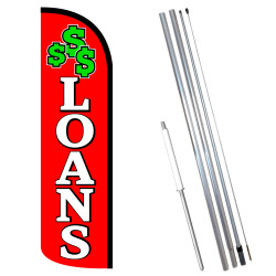 Vista Flags Loans (Red/White) Windless Feather Flag Bundle (11.5' Tall Flag, 15' Tall Flagpole, Ground Mount Stake)