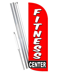 Vista Flags Fitness Center Windless Feather Flag Bundle (11.5' Tall Flag, 15' Tall Flagpole, Ground Mount Stake) 841098164812