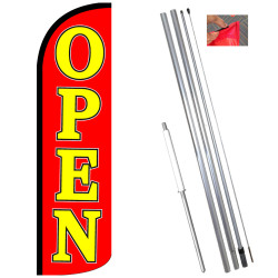 Vista Flags Open (Red) Windless Feather Flag Bundle (11.5' Tall Flag, 15' Tall Flagpole, Ground Mount Stake) 841098167295