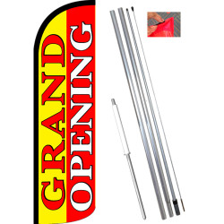 Grand Opening (Yellow/Red) Windless Feather Banner Flag Kit (Flag, Pole, Ground Mt)