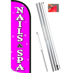 Vista Flags Nails & SPA (Pink/White) Windless Feather Flag Bundle (11.5' Tall Flag, 15' Tall Flagpole, Ground Mount Stake) 84109