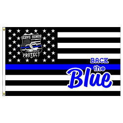 VF Display Back The Blue (Support Police) US Flag Pattern 3x5 Premium Polyester Flag (Made in The USA)