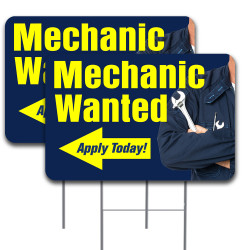 Mechanic Wanted Apply Today Arrow 2 Pack Yard Sign 16" x 24" - Double-Sided Print, with Metal Stakes 841098169251
