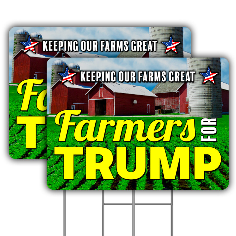 Vista Products 2 Pack Farmers for Trump Yard Sign 16" x 24" - Double-Sided Print, with Metal Stakes 841098169435