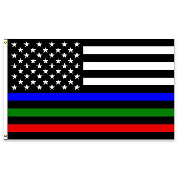 VF Display USA Flag Pattern (Black) with Thin Blue, Green, and Red Lines Premium 3x5 Polyester Flag (Made in The USA)