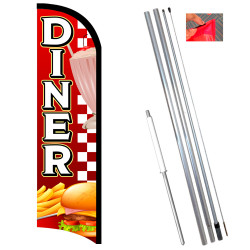 Vista Flags Diner Premium Windless Feather Flag Bundle (11.5' Tall Flag, 15' Tall Flagpole, Ground Mount Stake)
