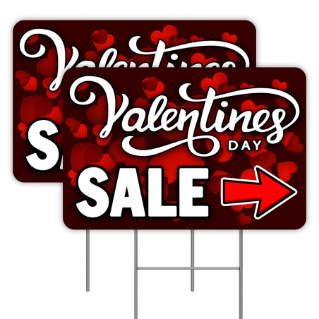 2 Pack Valentines Day Sale Yard Signs 16" x 24" - Double-Sided Print, with Metal Stakes 841098174217