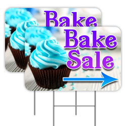2 Pack Bake Sale Yard Signs 16" x 24" - Double-Sided Print, with Metal Stakes 841098175474