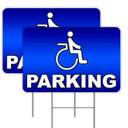 Vista Products 2 Pack Handicap Parking Yard Sign 16" x 24" - Double-Sided Print, with Metal Stakes 841098186074