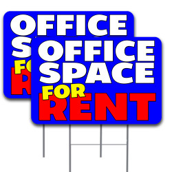 2 Pack Office Space for Rent Yard Sign 16" x 24" - Double-Sided Print, with Metal Stakes 841098186784