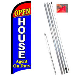 Vista Flags Open House Agent On Duty Premium Windless Feather Flag Bundle (11.5' Tall Flag, 15' Tall Flagpole, Ground Mount Stak