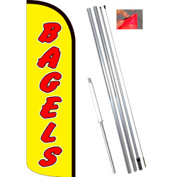Vista Flags Bagels Windless Feather Flag Bundle (11.5' Tall Flag, 15' Tall Flagpole, Ground Mount Stake) 841098196134