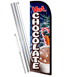 HOT Chocolate Windless Feather Flag Bundle (11.5' Tall Flag, 15' Tall Flagpole, Ground Mount Stake)