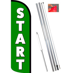 Start Windless Feather Flag Bundle (11.5' Tall Flag, 15' Tall Flagpole, Ground Mount Stake)