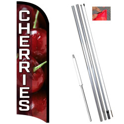 Vista Flags Cherries Premium Windless Feather Flag Bundle (11.5' Tall Flag, 15' Tall Flagpole, Ground Mount Stake)