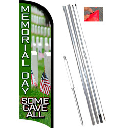 Memorial Day Premium Windless Feather Flag Bundle (11.5' Tall Flag, 15' Tall Flagpole, Ground Mount Stake)