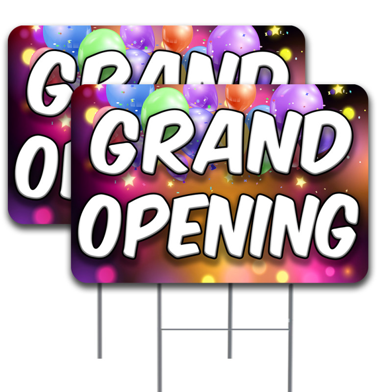 2 Pack Grand Opening Yard Sign 16" x 24" - Double-Sided Print, with Metal Stakes Made in The USA 841098199913