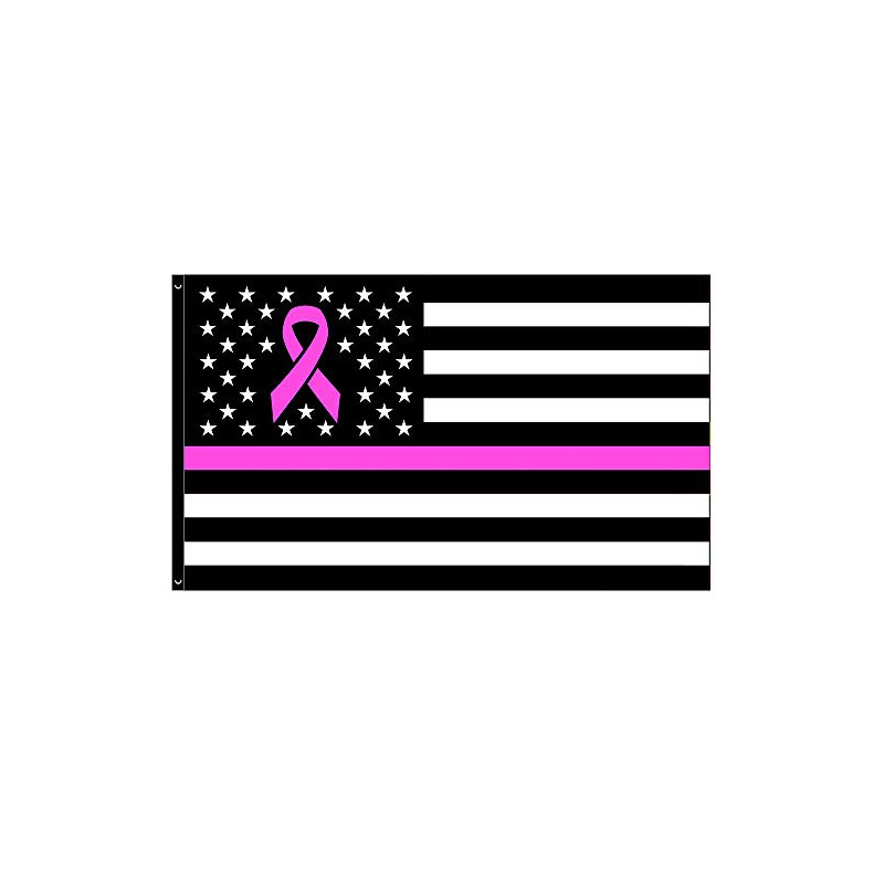 VF Display USA Flag Pattern (Black) with Pink Line and Pink Ribbon Breast Cancer Awareness Premium 3x5 Polyester Flag