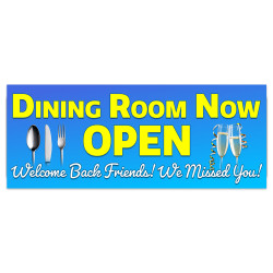 Dining Room Now Open Vinyl Banner 5 Feet Wide by 2 Feet Tall