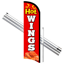 Vista Flags Hot Wings Premium Windless Feather Flag Bundle (11.5' Tall Flag, 15' Tall Flagpole, Ground Mount Stake)
