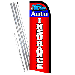 Auto Insurance Premium Windless Feather Flag Bundle (11.5' Tall Flag, 15' Tall Flagpole, Ground Mount Stake) 841098106072