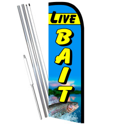 Live Bait Premium Windless Feather Flag Bundle (11.5' Tall Flag, 15' Tall Flagpole, Ground Mount Stake) 841098106737