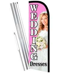 Wedding Dresses Premium Windless Feather Flag Bundle (11.5' Tall Flag, 15' Tall Flagpole, Ground Mount Stake) Printed in the USA