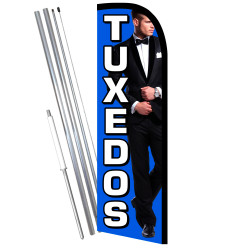 Tuxedos Premium Windless Feather Flag Bundle (11.5' Tall Flag, 15' Tall Flagpole, Ground Mount Stake) Printed in the USA 8410981