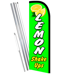 Lemon Shake Ups Premium Windless Feather Flag Bundle (11.5' Tall Flag, 15' Tall Flagpole, Ground Mount Stake) Printed in the USA
