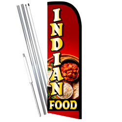 Indian Food Premium Windless Feather Flag Bundle (11.5' Tall Flag, 15' Tall Flagpole, Ground Mount Stake) Printed in the USA 841