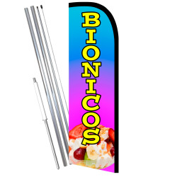 Bionicos Premium Windless Feather Flag Bundle (11.5' Tall Flag, 15' Tall Flagpole, Ground Mount Stake) Printed in the USA 841098