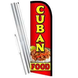 Cuban Food Premium Windless Feather Flag Bundle (11.5' Tall Flag, 15' Tall Flagpole, Ground Mount Stake) Printed in the USA 8410