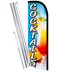 Cocktails Premium Windless Feather Flag Bundle (11.5' Tall Flag, 15' Tall Flagpole, Ground Mount Stake) Printed in the USA 84109