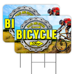 2 Pack Bicycle Shop Sales Repair Yard Signs 16" x 24" - Double-Sided Print, with Metal Stakes 841098110598