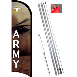ARMY Premium Windless Feather Flag Bundle (11.5' Tall Flag, 15' Tall Flagpole, Ground Mount Stake)