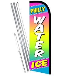 PHILLY WATER ICE Premium Windless Feather Flag Bundle (11.5' Tall Flag, 15' Tall Flagpole, Ground Mount Stake) Printed in the US