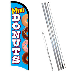 Mini Donuts Premium Windless Feather Flag Bundle (11.5' Tall Flag, 15' Tall Flagpole, Ground Mount Stake) 841098142032