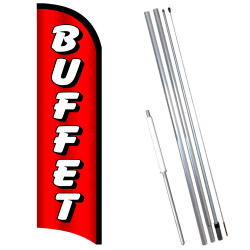 BUFFET Premium Windless Feather Flag Bundle (11.5' Tall Flag, 15' Tall Flagpole, Ground Mount Stake) 841098142124