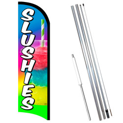 Slushies Premium Windless Feather Flag Bundle (11.5' Tall Flag, 15' Tall Flagpole, Ground Mount Stake) 841098142278