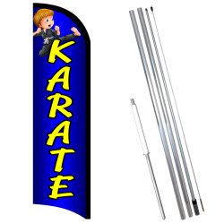 Vista Flags Karate Premium Windless Feather Flag Bundle (11.5' Tall Flag, 15' Tall Flagpole, Ground Mount Stake)