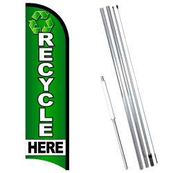 Vista Flags Recycle HERE Premium Windless Feather Flag Bundle (11.5' Tall Flag, 15' Tall Flagpole, Ground Mount Stake)