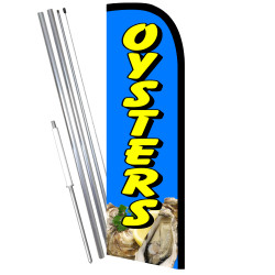 Vista Flags Oysters Premium Windless Feather Flag Bundle (11.5' Tall Flag, 15' Tall Flagpole, Ground Mount Stake) Made in The US