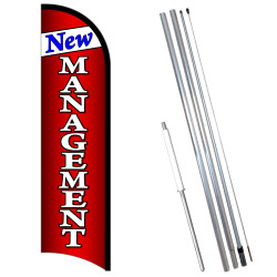 Vista Flags New Management Premium Windless Feather Flag Bundle (11.5' Tall Flag, 15' Tall Flagpole, Ground Mount Stake)