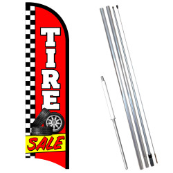Vista Flags TIRE Sale Premium Windless Feather Flag Bundle (11.5' Tall Flag, 15' Tall Flagpole, Ground Mount Stake)
