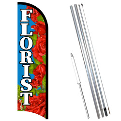 Vista Flags Florist Premium Windless Feather Flag Bundle (11.5' Tall Flag, 15' Tall Flagpole, Ground Mount Stake)
