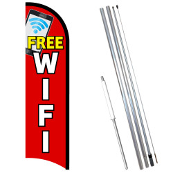 Vista Flags Free WiFi Premium Windless Feather Flag Bundle (11.5' Tall Flag, 15' Tall Flagpole, Ground Mount Stake)