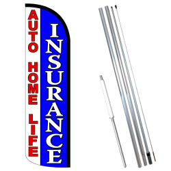 Vista Flags Insurance Auto Home Life Premium Windless Feather Flag Bundle (11.5' Tall Flag, 15' Tall Flagpole, Ground Mount Stak
